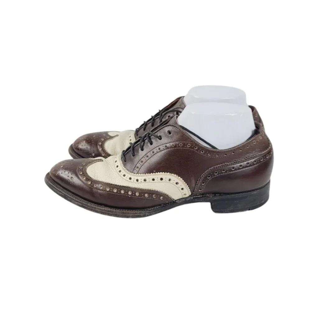 Allen Edmonds Men's Brown White Broadstreet Spectator Wingtip Oxford Shoes Sz 7